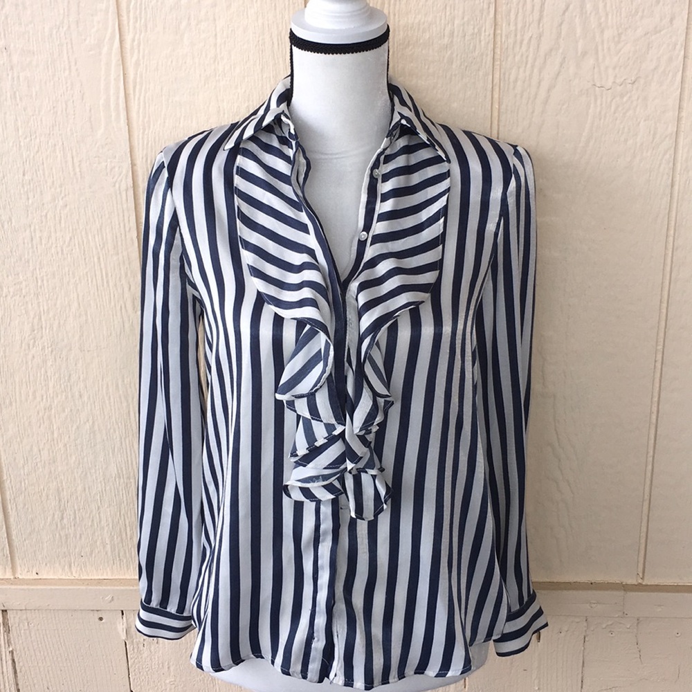 Zara Basic Collection Striped Blouse Bow Detail - image 4